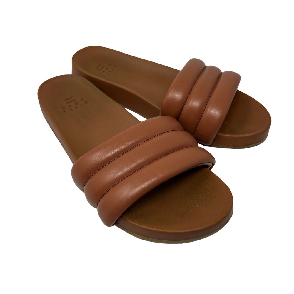 Billabong Women's Brown Triple Strap Slide Sandals 8 Comfort Slip On Flats